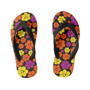 Flower Pattern - Black, Pink, Orange and Yellow  Kid's Thongs