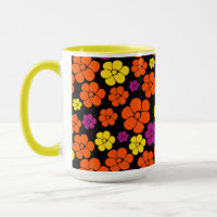Flower Pattern - Black, Pink, Orange and Yellow 