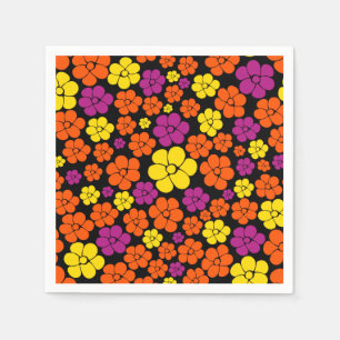 Flower Pattern - Black, Pink, Orange and Yellow Napkin