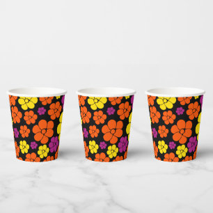 Flower Pattern - Black, Pink, Orange and Yellow Paper Cups