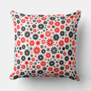 Flower Pattern - Black with Red and White Cushion