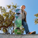 Flower Pattern Blue and Green Skateboard<br><div class="desc">The modern and stylish design on this skateboard comes with a beautiful pattern with flowers and triangles. For girls and boys.</div>