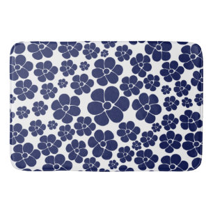 Flower Pattern - Blue and White Bath Mat