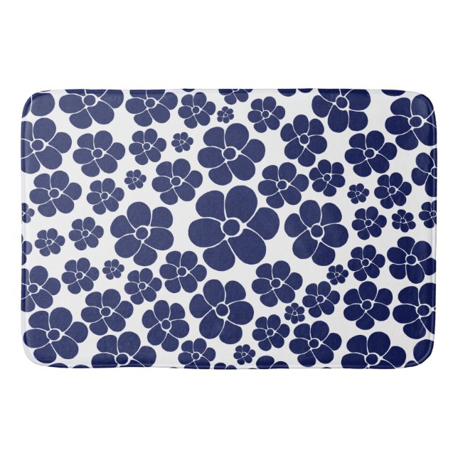 Flower Pattern - Blue and White Bath Mat (Front)