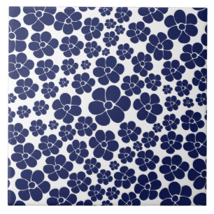 Flower Pattern - Blue and White Ceramic Tile