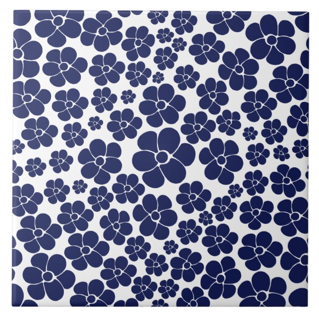 Flower Pattern - Blue and White Ceramic Tile (Front)