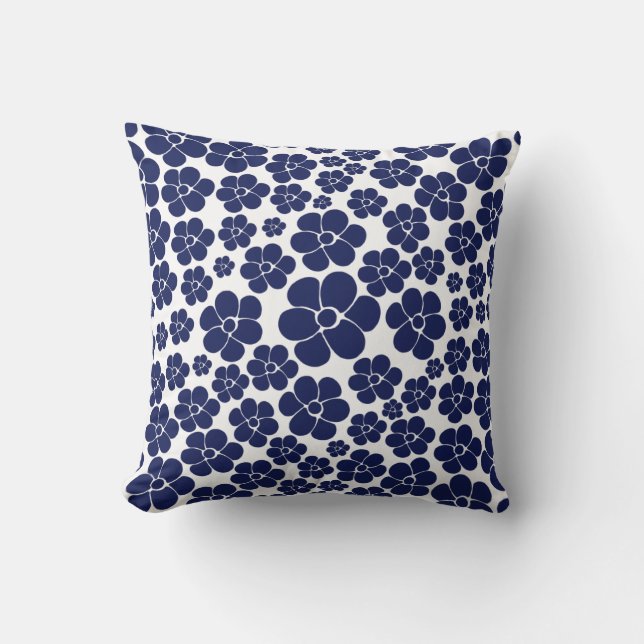 Flower Pattern - Blue and White Cushion (Front)