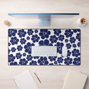 Flower Pattern - Blue and White Desk Mat