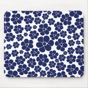 Flower Pattern - Blue and White Mouse Pad