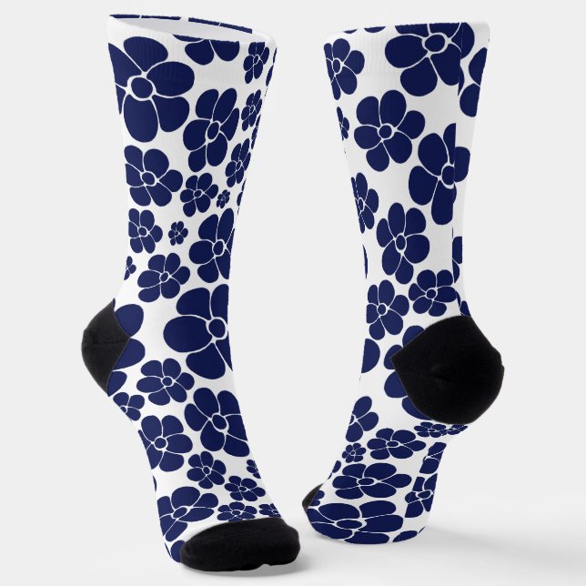 Flower Pattern - Blue and White Socks (Angled)
