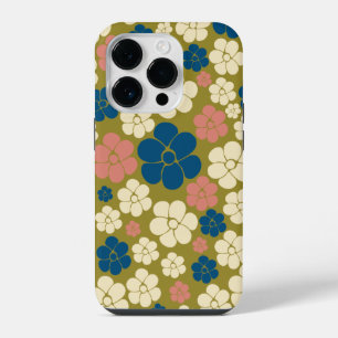 Flower Pattern - Blue, Olive Green, Pink and Cream iPhone 14 Pro Case
