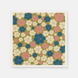 Flower Pattern - Blue, Olive Green, Pink and Cream Napkin