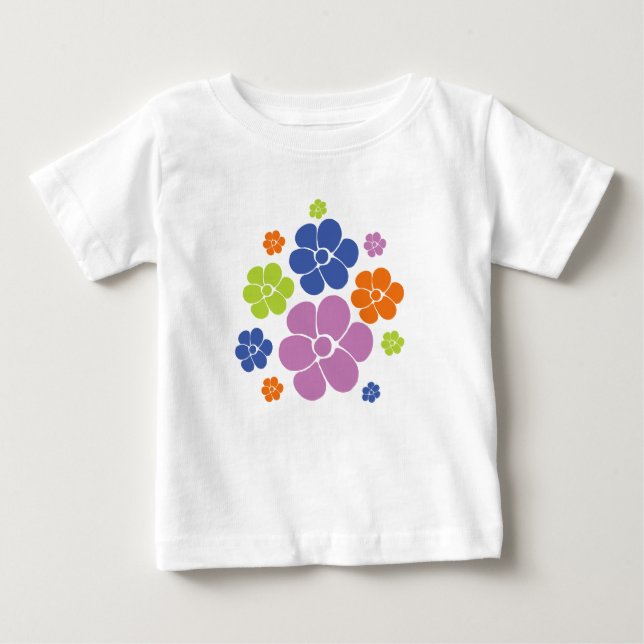 Flower Pattern - Blue, Orange, Purple, Green Baby T-Shirt (Front)