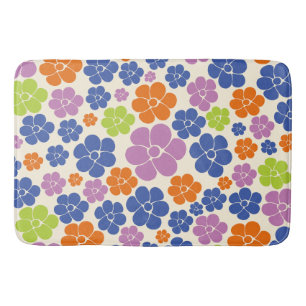 Flower Pattern - Blue, Orange, Purple, Green Bath Mat