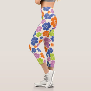 Flower Pattern - Blue, Orange, Purple, Green Capri Leggings