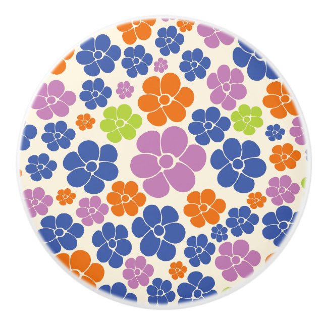 Flower Pattern - Blue, Orange, Purple, Green Ceramic Knob (Front)