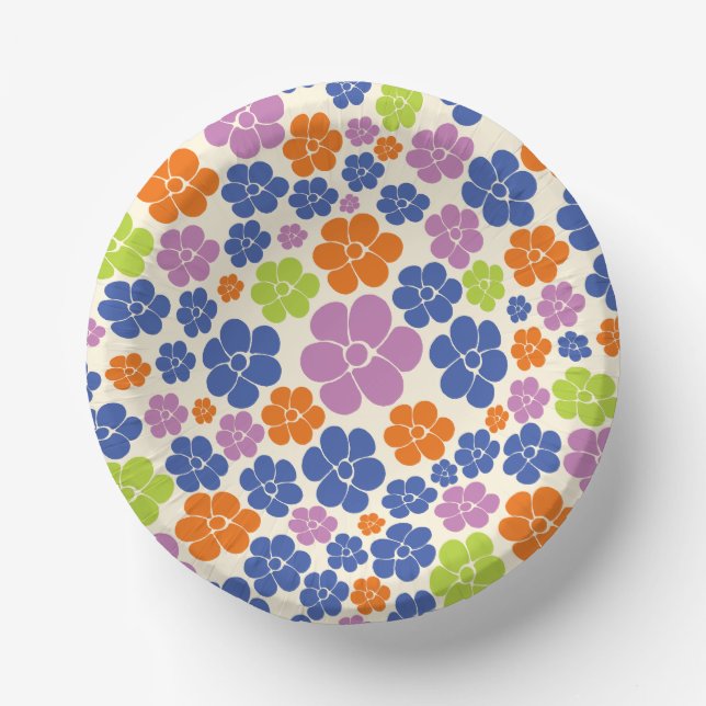 Flower Pattern - Blue, Orange, Purple, Green Paper Plate (Front)