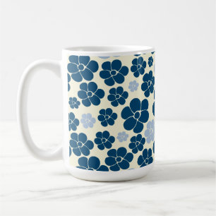 Flower Pattern - Dark Blue, Light Blue and Cream Coffee Mug