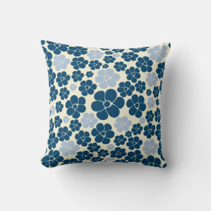 Flower Pattern - Dark Blue, Light Blue and Cream Cushion