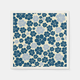 Flower Pattern - Dark Blue, Light Blue and Cream Napkin
