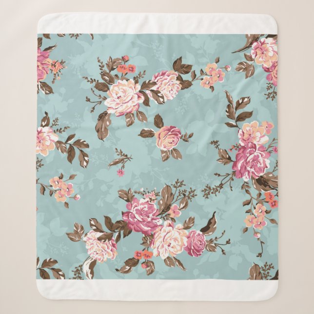 flower pattern design textile illustrationart,back sherpa blanket (Front)