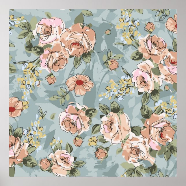 flower pattern design textile illustrationart, flo poster (Front)