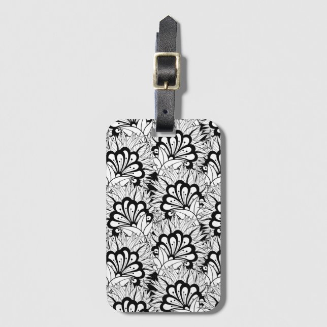 Flower Pattern Doodle Luggage Tag (Front Vertical)