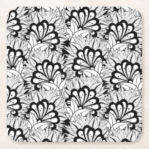 Flower Pattern Doodle Square Paper Coaster