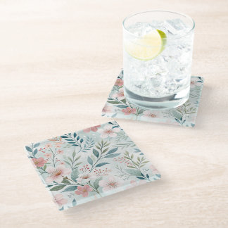 Flower Pattern Drawing Pastel Glass Coaster