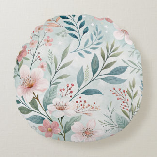 Flower Pattern Drawing Round Cushion