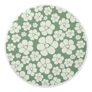 Flower Pattern - Green Ceramic Knob