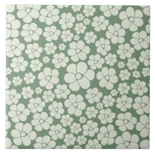 Flower Pattern - Green Ceramic Tile