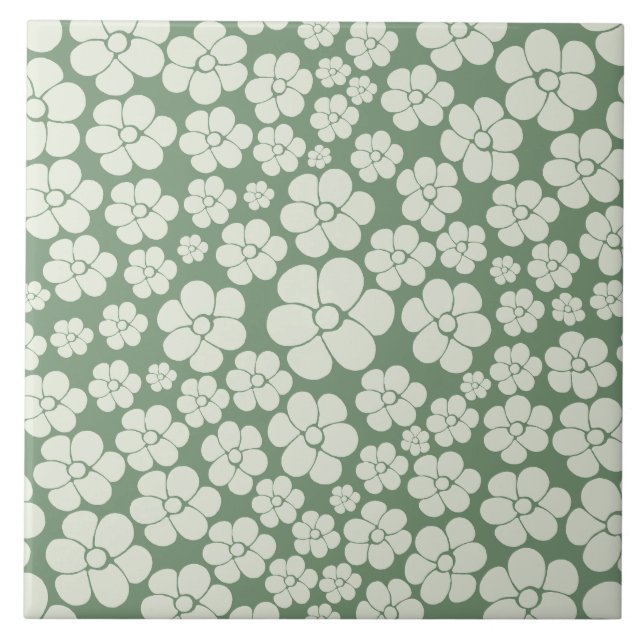 Flower Pattern - Green Ceramic Tile (Front)