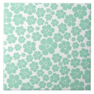 Flower Pattern - Green (Mint) Ceramic Tile