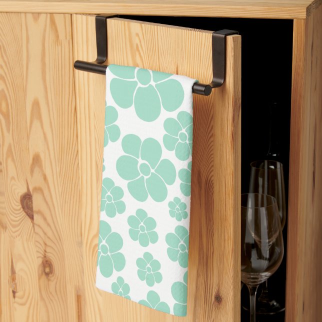 Flower Pattern - Green (Mint) Tea Towel (Thirds Fold)