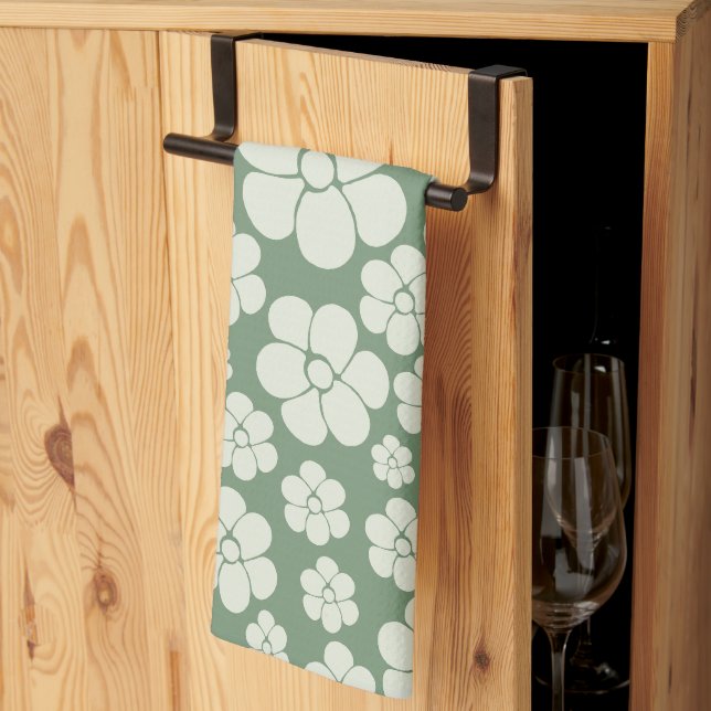 Flower Pattern - Green Tea Towel (Thirds Fold)
