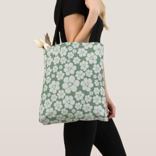 Flower Pattern - Green Tote Bag