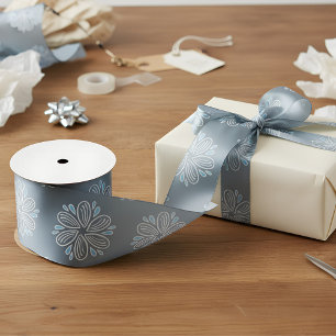 Flower Pattern in blue and white  Satin Ribbon