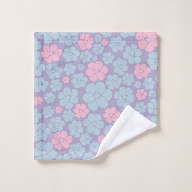 Flower Pattern in Blue, Lilac, and Pink Bath Towel Set (Wash Cloth)