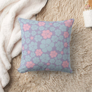 Flower Pattern in Blue, Lilac, and Pink Cushion