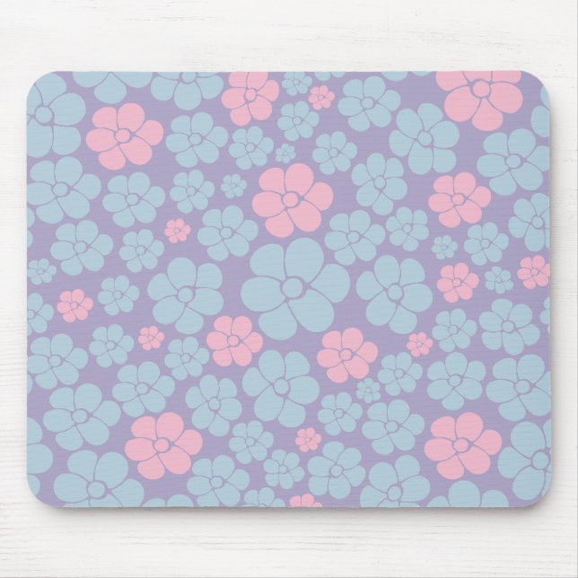 Flower Pattern in Blue, Lilac, and Pink Mouse Pad (Front)