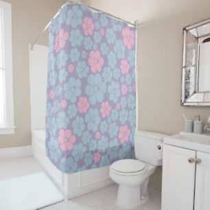 Flower Pattern in Blue, Lilac, and Pink Shower Curtain