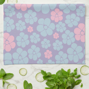 Flower Pattern in Blue, Lilac, and Pink Tea Towel