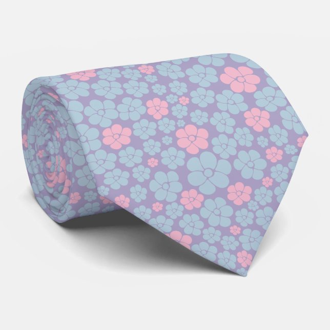 Flower Pattern in Blue, Lilac, and Pink Tie (Rolled)