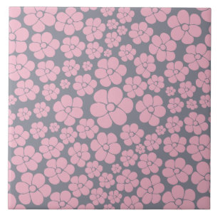 Flower Pattern in Grey and Pink Ceramic Tile