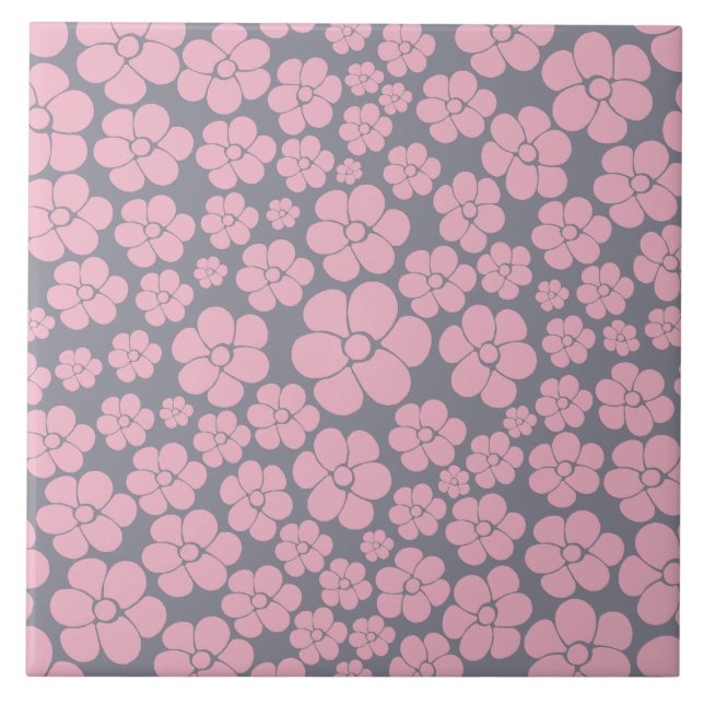 Flower Pattern in Grey and Pink Ceramic Tile (Front)