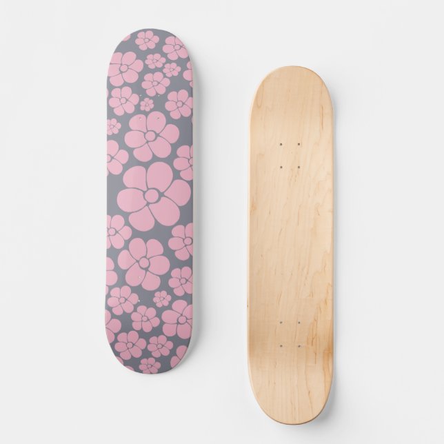 Flower Pattern in Grey and Pink Skateboard (Front)