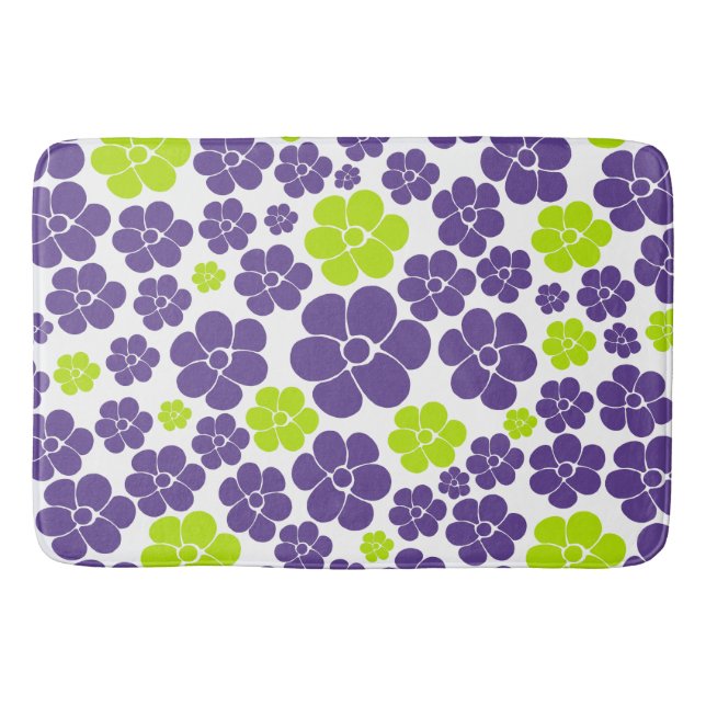 Flower Pattern in Lime Green and Purple Bath Mat (Front)