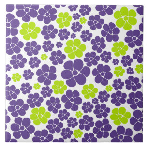 Flower Pattern in Lime Green and Purple Ceramic Tile