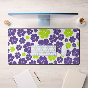 Flower Pattern in Lime Green and Purple Desk Mat